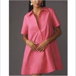 Anthropologie Hot Pink Oversized Mini Shirt Dress
